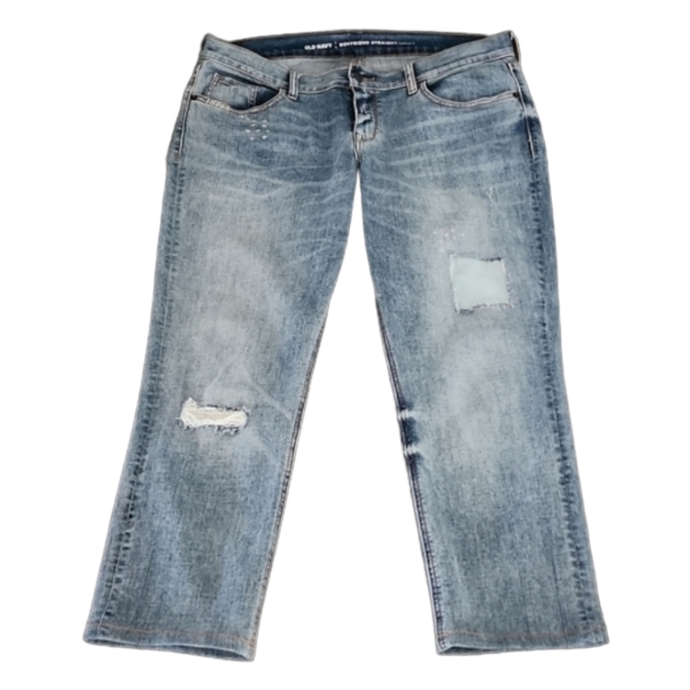OLD NAVY Boyfriend Straight Ankle Cropped Jeans 36x25 Size 12 Ripped Distressed - Picture 2 of 16